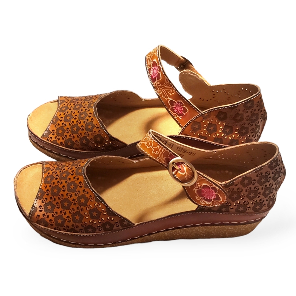 โ S O L D โ L'ARTISTE Delphia wedge Sandals SZ 41 - Picture 10 of 12